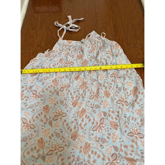 World Market Floral Wide Leg Jumpsuit Blue Pink Boho Tie Shoulder L/XL - Picture 3 of 5